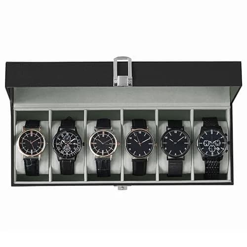 SONGMICS 6-Slot Watch Box with Glass Lid & Removable Pillows | 30.2 cm (11.9") x 11.2 cm (4.4") x 8 cm (3.1") thumbnail 1
