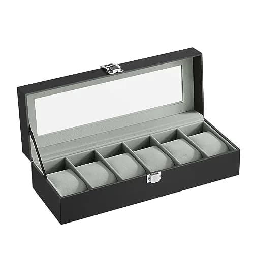SONGMICS 6-Slot Watch Box with Glass Lid & Removable Pillows | 30.2 cm (11.9") x 11.2 cm (4.4") x 8 cm (3.1") thumbnail 7