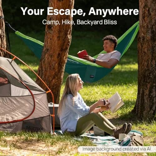 Kootek Camping Hammock 500lbs Capacity | Double Outdoor Camping Essential with Tree-Friendly Straps thumbnail 7