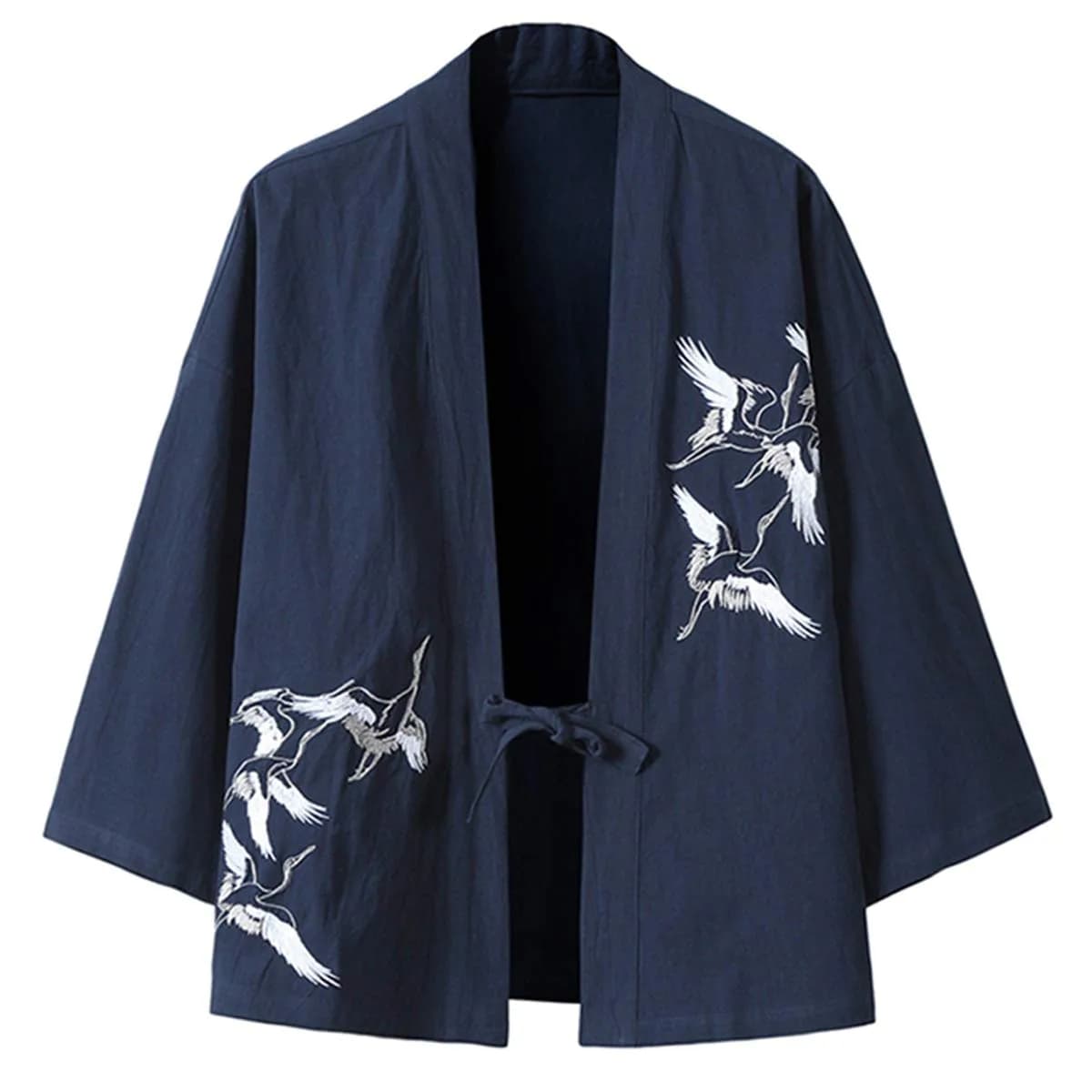 PRIJOUHE Mens Japanese Kimono Cardigan Cotton Linen Haori 3/4 Sleeve | Lightweight Breathable Casual