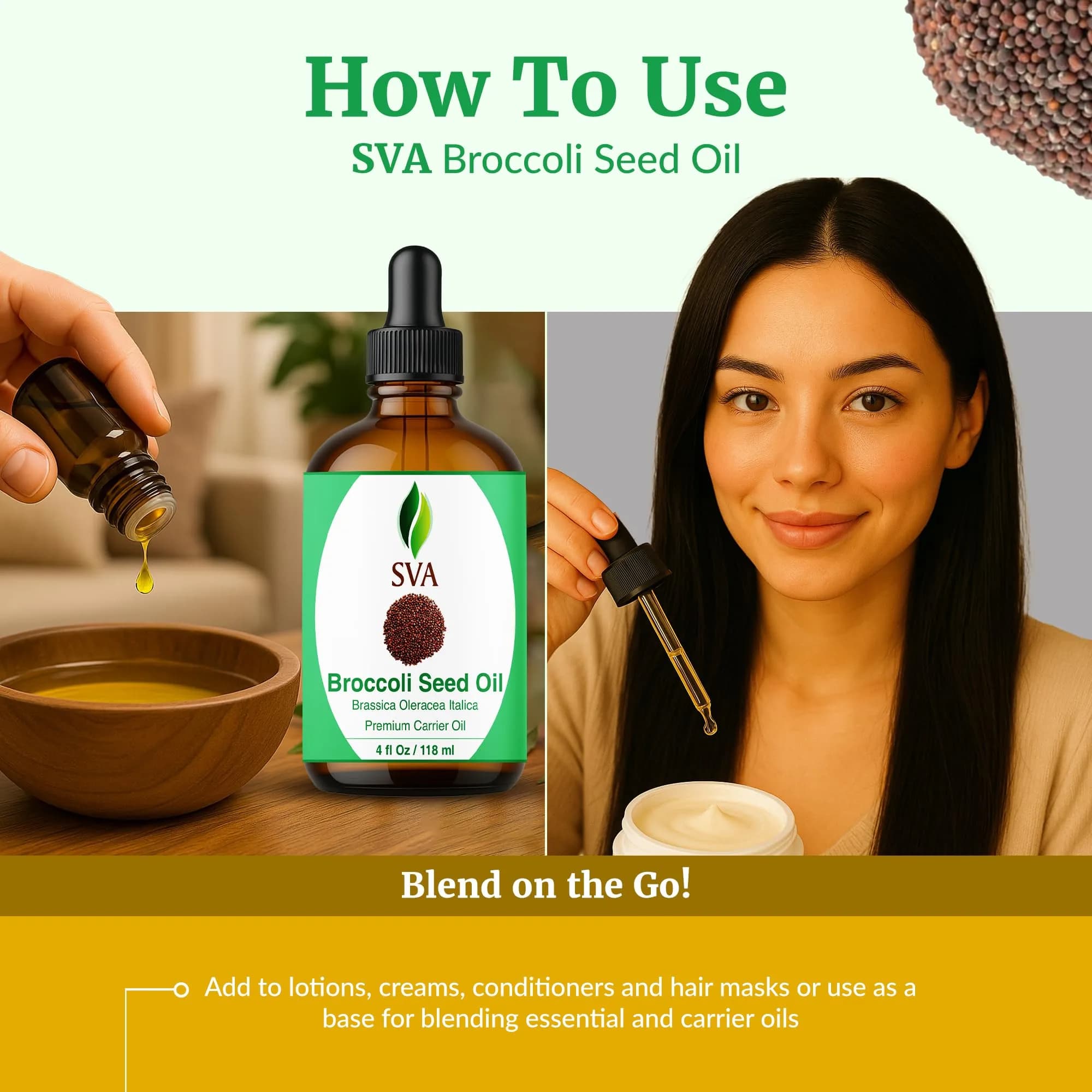 SVA ORGANICS Broccoli Seed Carrier Oil 118ml (4 Fl Oz) | Cold-Pressed for Skin & Hair - view 6