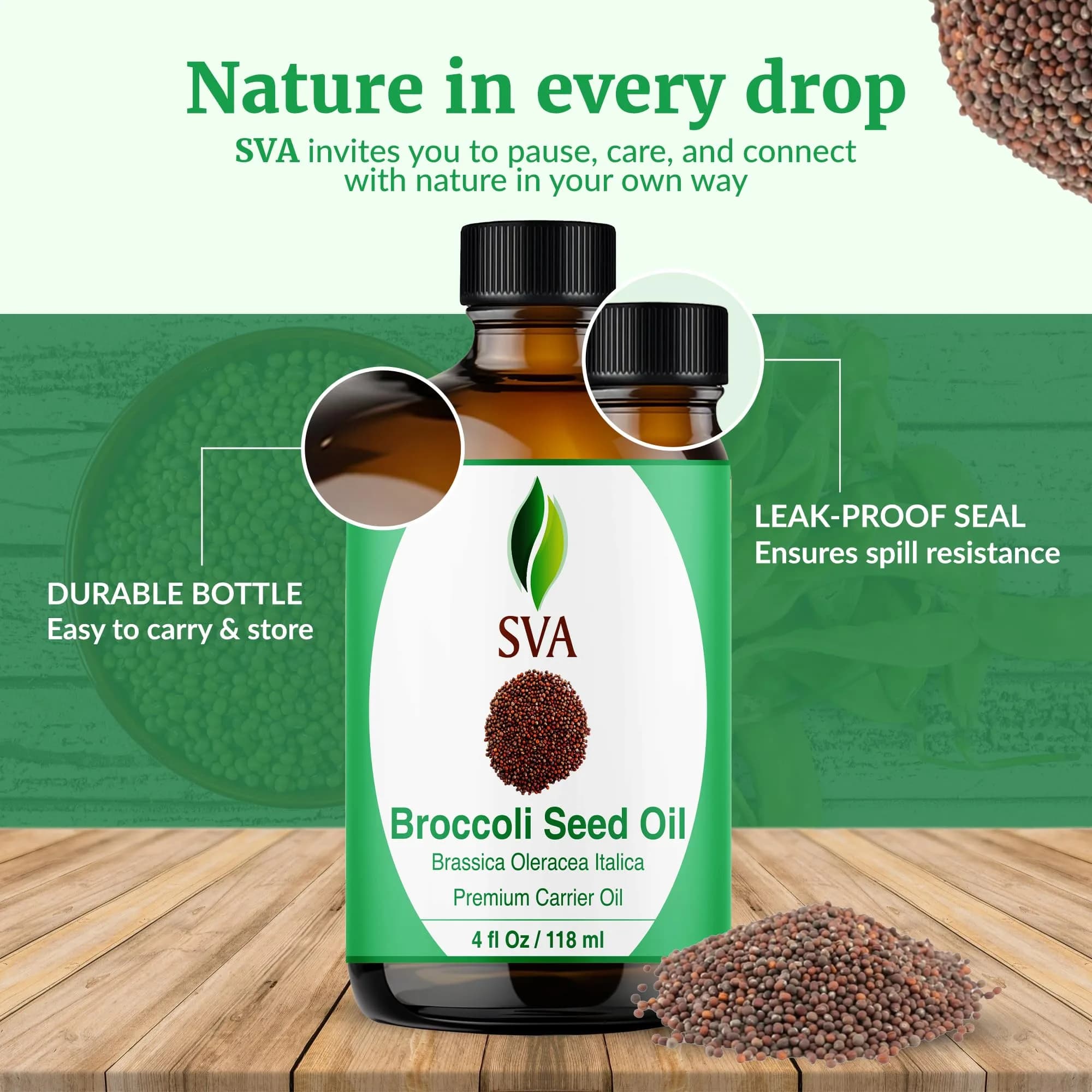 SVA ORGANICS Broccoli Seed Carrier Oil 118ml (4 Fl Oz) | Cold-Pressed for Skin & Hair - view 7