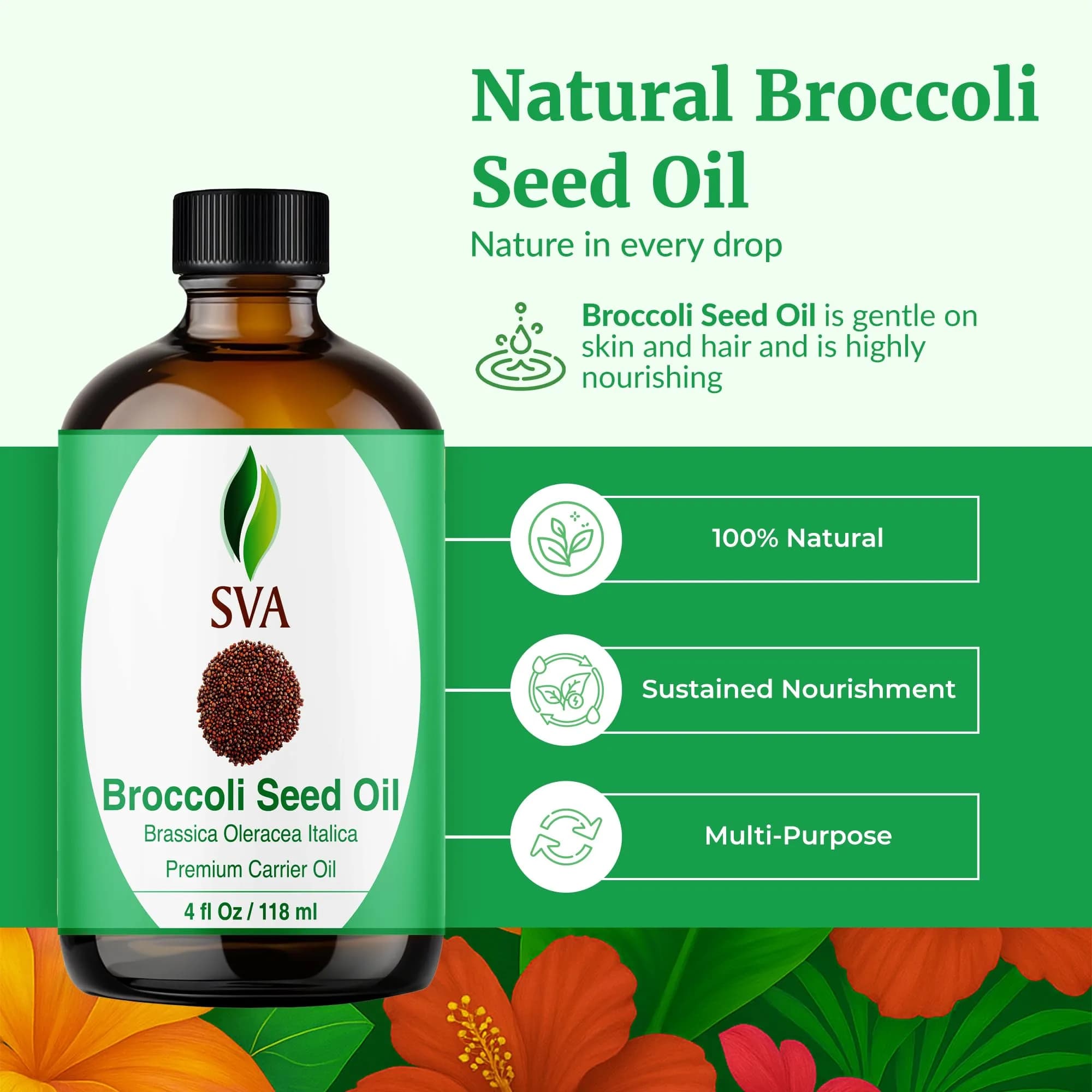 SVA ORGANICS Broccoli Seed Carrier Oil 118ml (4 Fl Oz) | Cold-Pressed for Skin & Hair - view 2