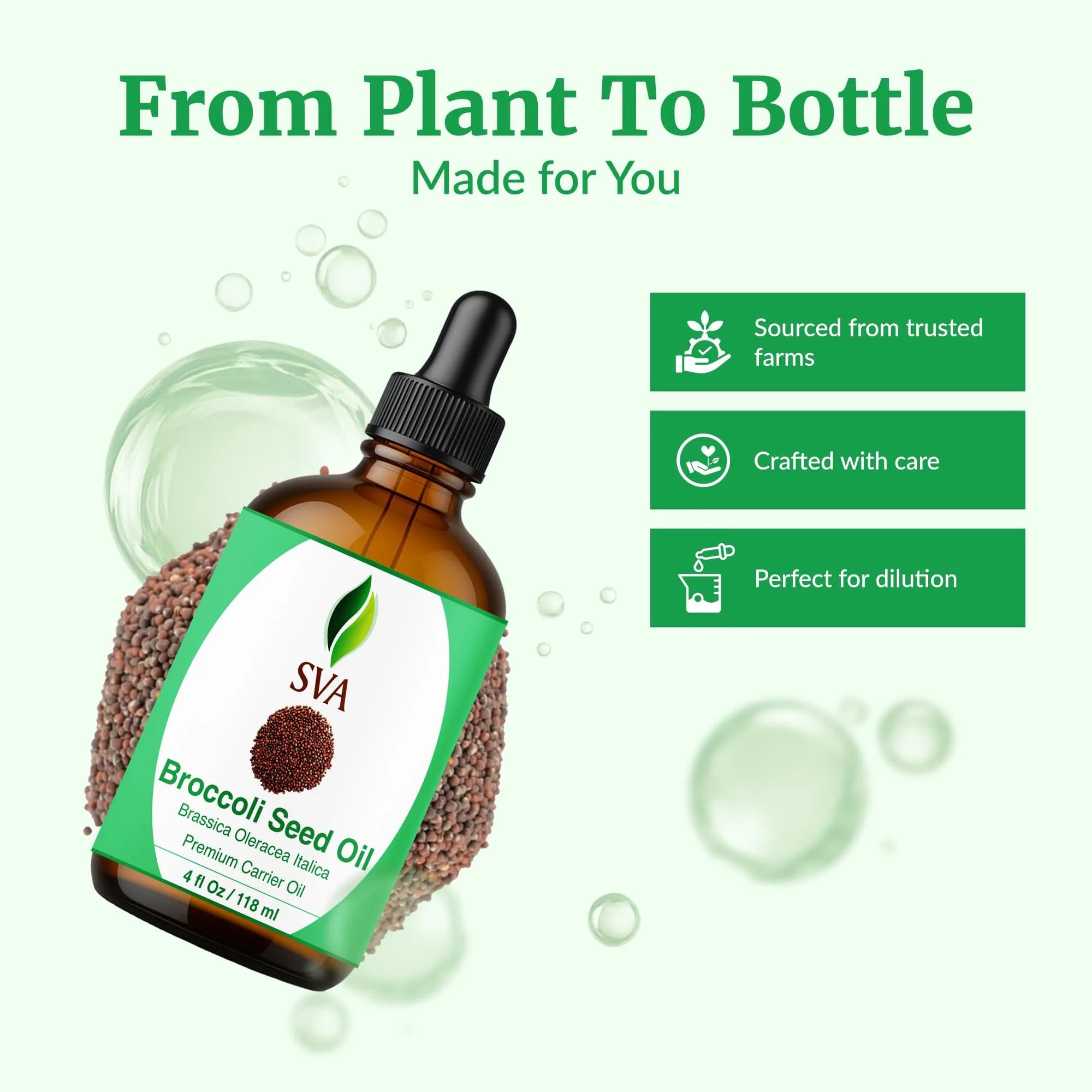 SVA ORGANICS Broccoli Seed Carrier Oil 118ml (4 Fl Oz) | Cold-Pressed for Skin & Hair - view 4