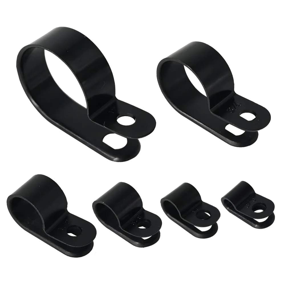 Alamic Cable Clamp 200 Pcs Black Nylon R-Type Cable Clips 6 Sizes | Cable Organizer for Electrical & Electronic Wires