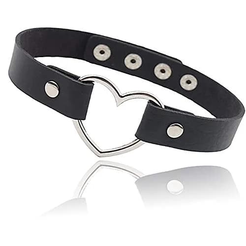 ETHOON Love Heart PU Leather Choker Necklace Collar Chain Black | Adjustable Snap Closure thumbnail 1