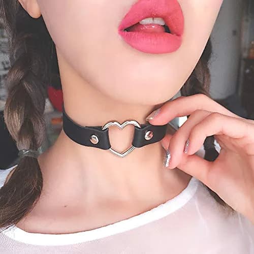ETHOON Love Heart PU Leather Choker Necklace Collar Chain Black | Adjustable Snap Closure thumbnail 2