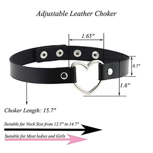 ETHOON Love Heart PU Leather Choker Necklace Collar Chain Black | Adjustable Snap Closure thumbnail 3