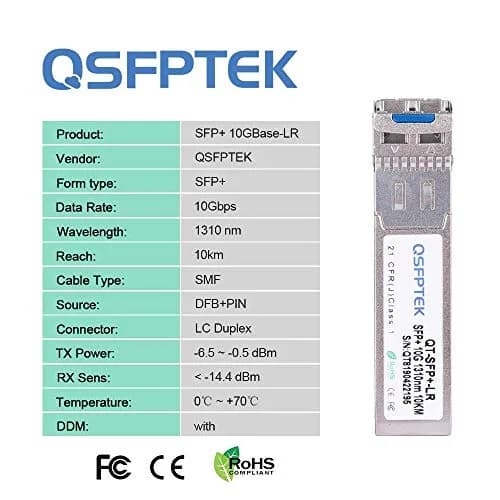 QSFPTEK 10GBASE-LR Module | 10Gb SFP+ Optical Transceiver 10km SMF Compatible for Arista thumbnail 6