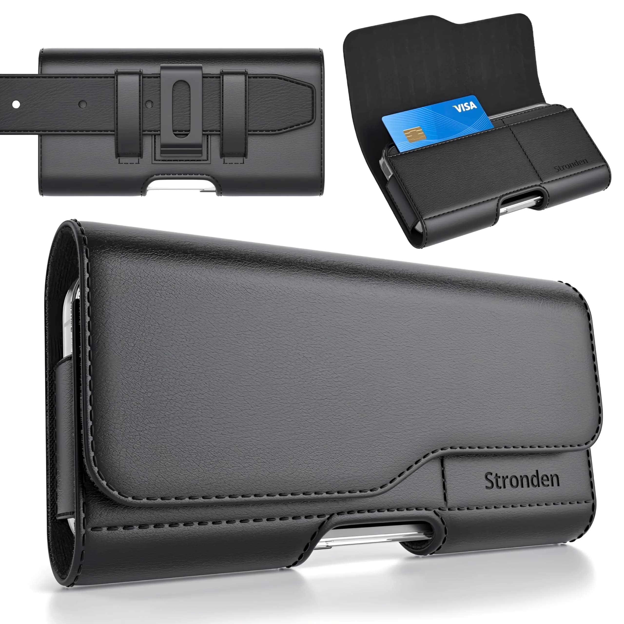 Stronden Leather Holster for iPhone 17 Pro Max, 16 Pro Max | Magnetic Closure, Card Holder, Impact-Resistant Belt Clip — Medium
