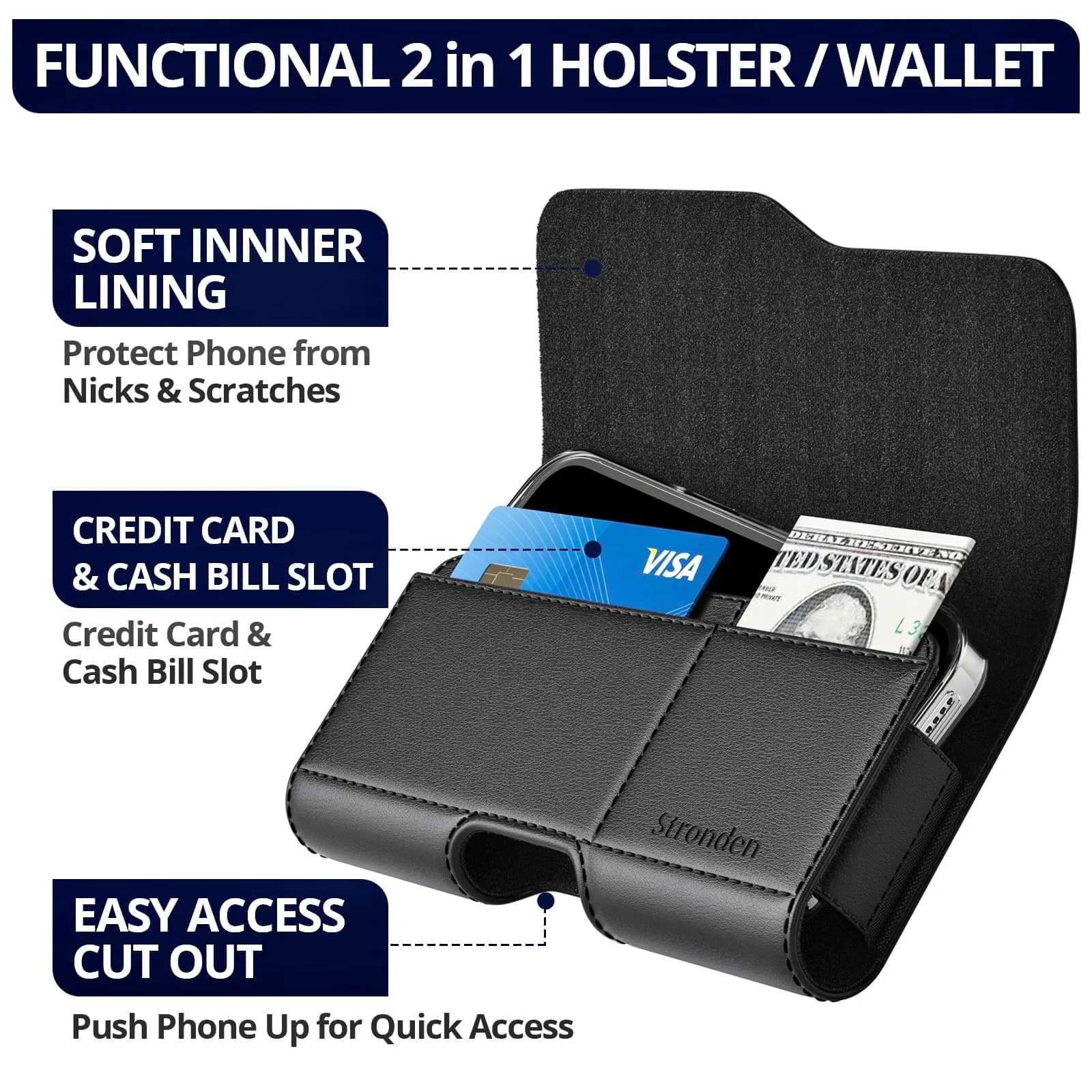 Stronden Leather Holster for iPhone 17 Pro, 17e, 16 Pro, 15 Pro, 14 Pro, 13 Pro, 12 Pro, 11, XR | Secure Magnetic Closure thumbnail 2