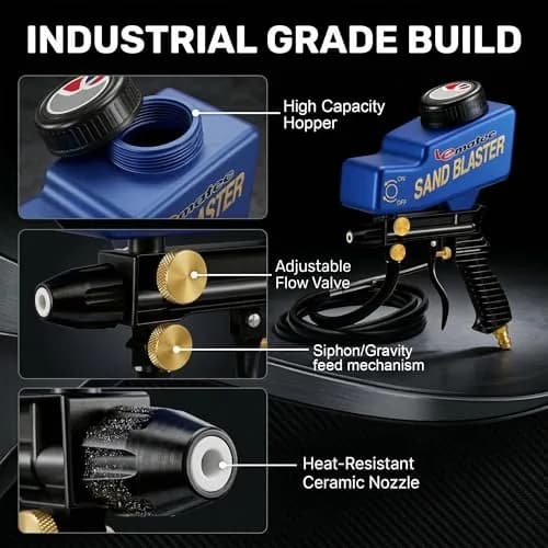 LE LEMATEC Sand Blaster Gun Kit for Air Compressor Rust Removal | Portable, Dual Mode, Ceramic Nozzle thumbnail 4
