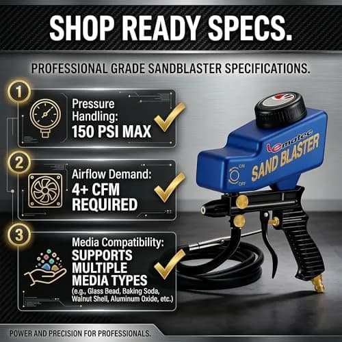 LE LEMATEC Sand Blaster Gun Kit for Air Compressor Rust Removal | Portable, Dual Mode, Ceramic Nozzle thumbnail 6