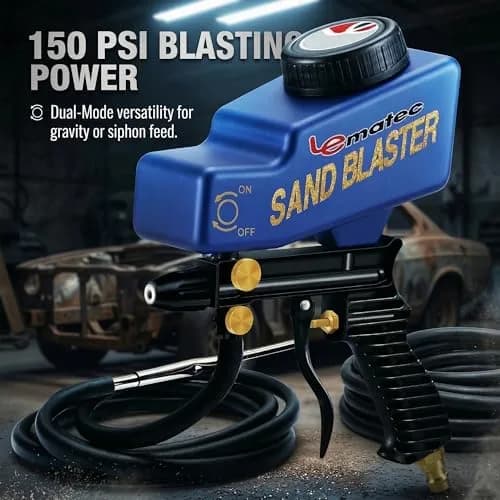LE LEMATEC Sand Blaster Gun Kit for Air Compressor Rust Removal | Portable, Dual Mode, Ceramic Nozzle thumbnail 2