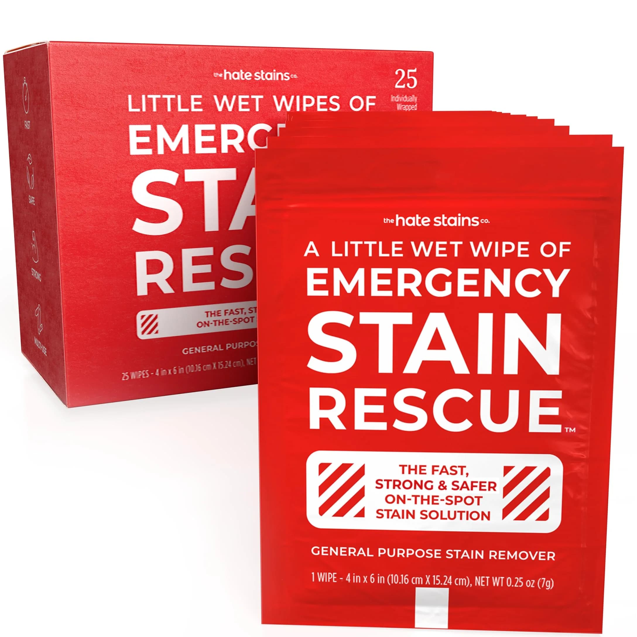 Emergency Stain Rescue Stain Remover Wipes 25 Pack | Versatile Stain Removal for Clothes, Carpets & Upholstery — 25 wipes