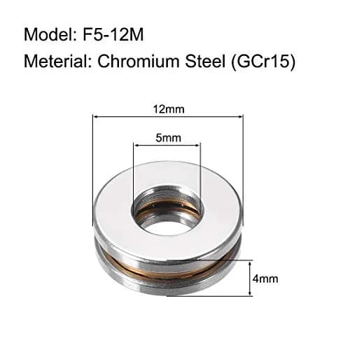 uxcell F5-12M Thrust Ball Bearings 5mm x 12mm x 4mm Chrome Steel Single Direction (2-Pack) | Precision Bearings for Industrial Applications thumbnail 3