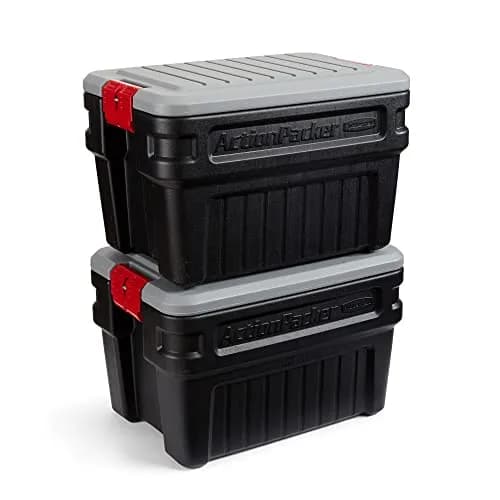 Rubbermaid ActionPacker 24 Gal Lockable Storage Box Pack of 2 | Rugged Outdoor Industrial Bins thumbnail 1
