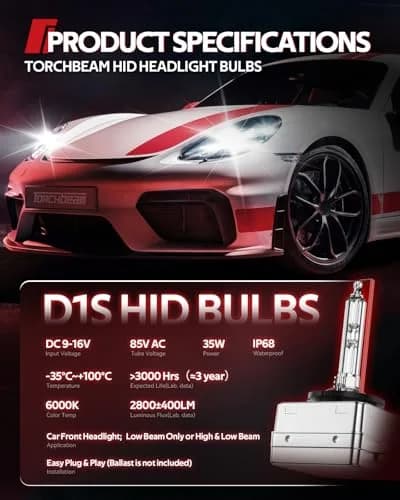 Torchbeam D1S HID Xenon Headlight Bulbs 6000K Cool White 3800 Lumens (Pack of 2) | 300% Brighter Lighting thumbnail 2