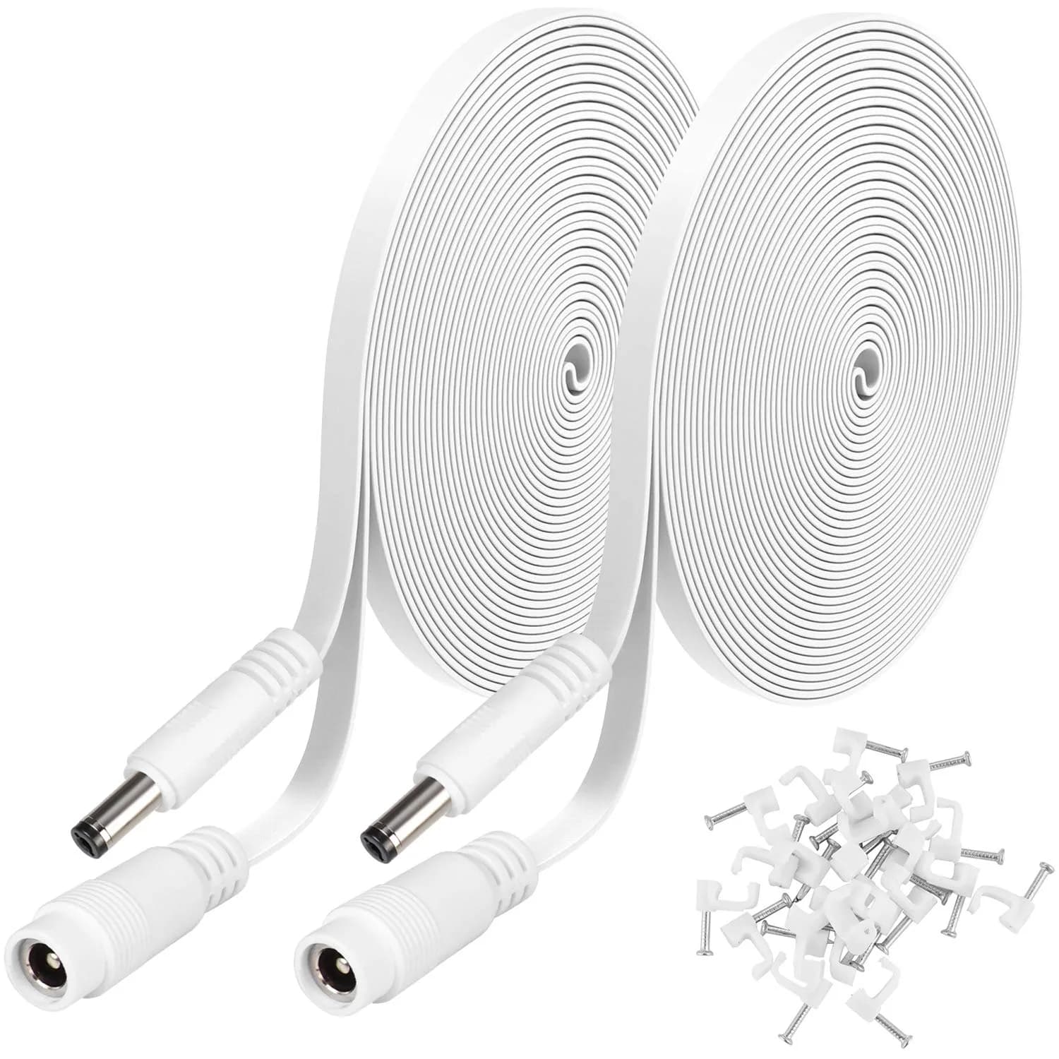 Uogw 2 Pack 20ft/6m DC Power Extension Cable 2.1mm x 5.5mm | Compatible with 12V DC Adapter for CCTV, IP Camera, LED, Car, White — White