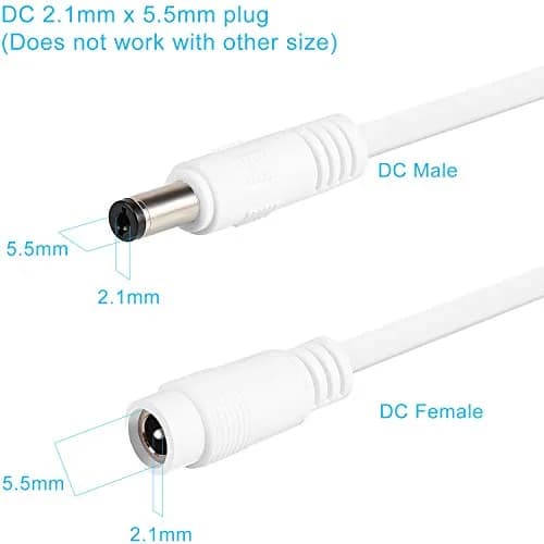Uogw 2 Pack 20ft/6m DC Power Extension Cable 2.1mm x 5.5mm | Compatible with 12V DC Adapter for CCTV, IP Camera, LED, Car, White thumbnail 6