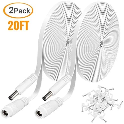 Uogw 2 Pack 20ft/6m DC Power Extension Cable 2.1mm x 5.5mm | Compatible with 12V DC Adapter for CCTV, IP Camera, LED, Car, White thumbnail 8