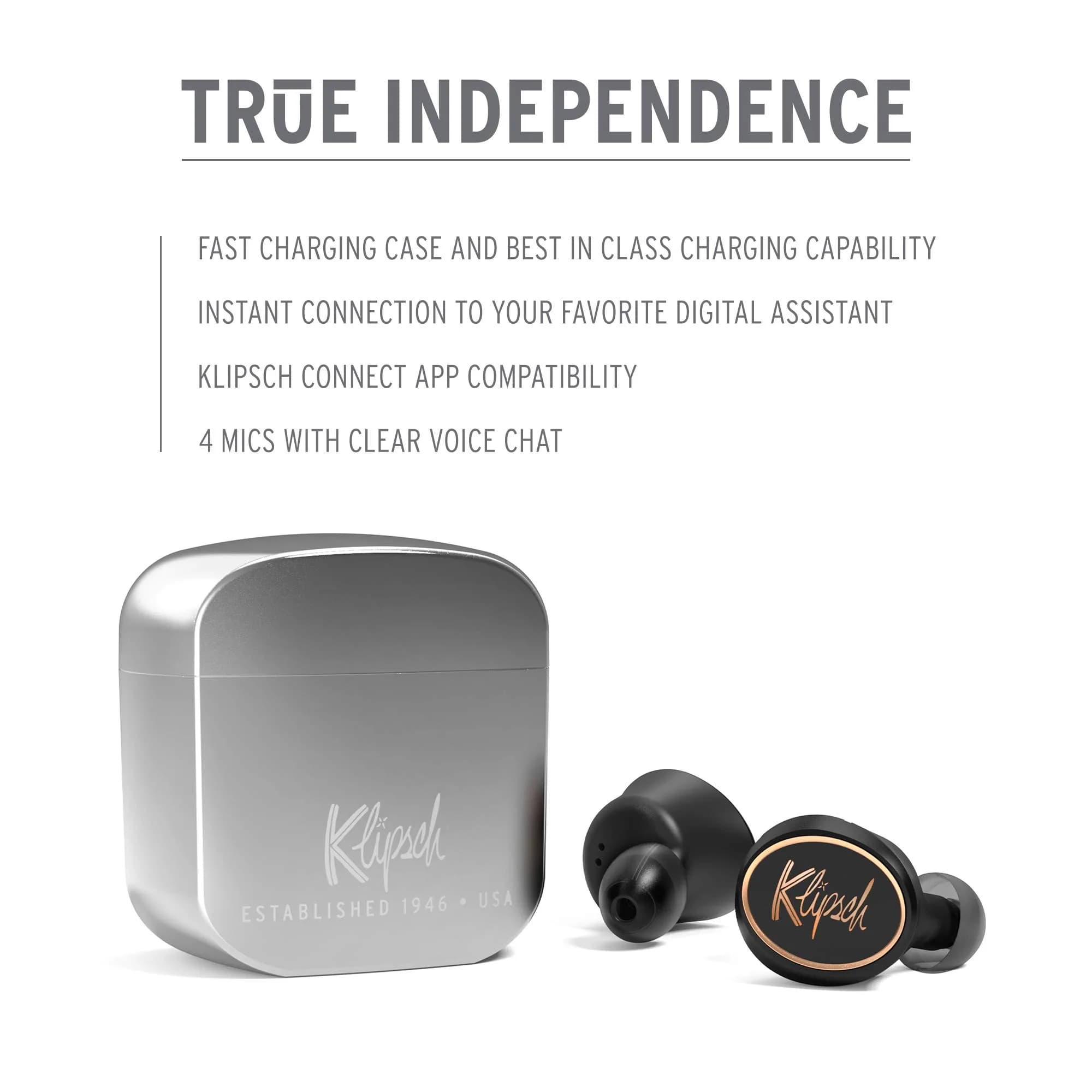 Klipsch T5 True Wireless Earbuds, Silver, 20m Bluetooth 5 | Legendary Acoustic Clarity - view 6