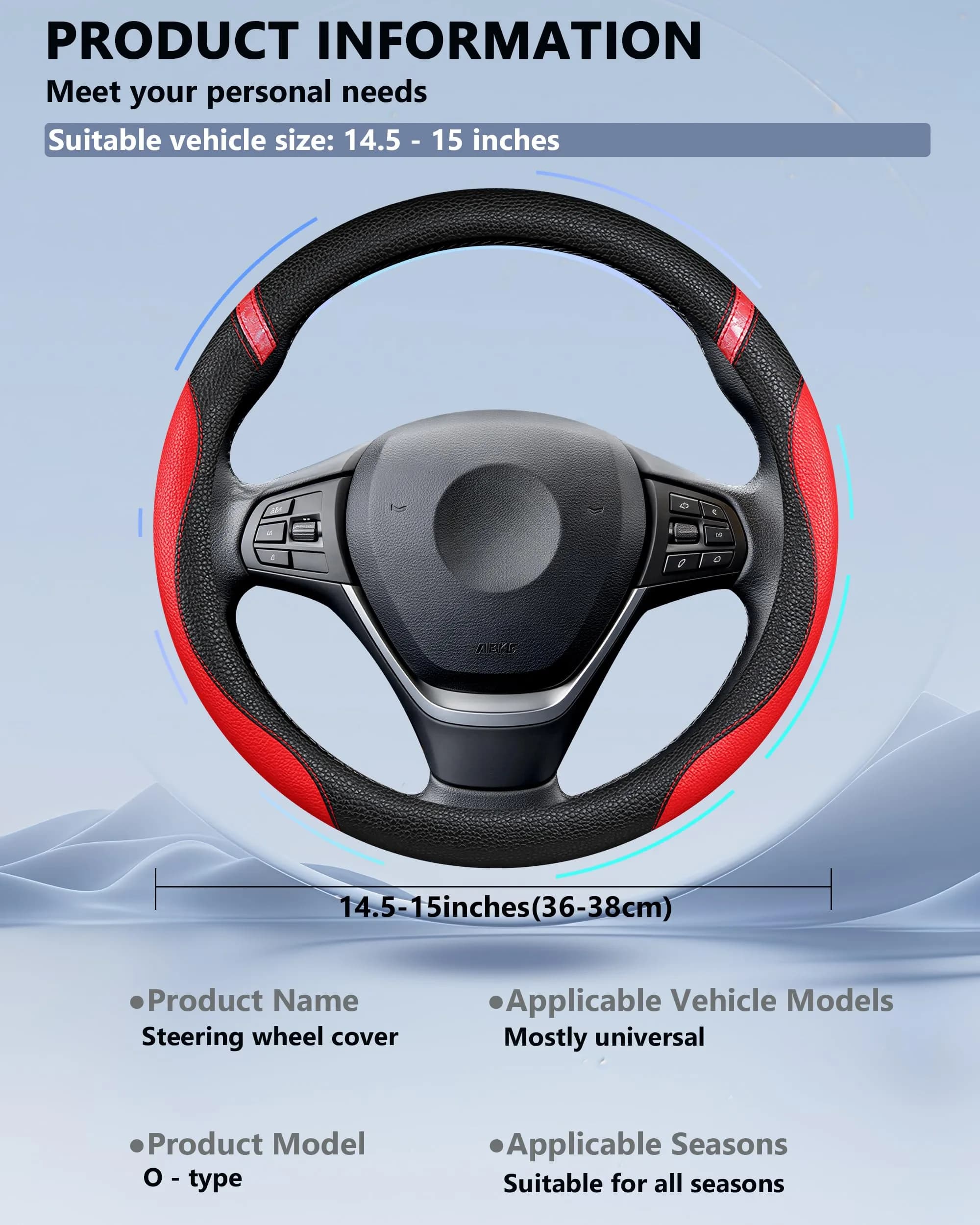 Cxtiy Red Leather Steering Wheel Cover for Cars 38cm (15 inch) | Universal Fit for Enhanced Grip - view 6