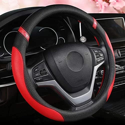 Cxtiy Red Leather Steering Wheel Cover for Cars 38cm (15 inch) | Universal Fit for Enhanced Grip thumbnail 1