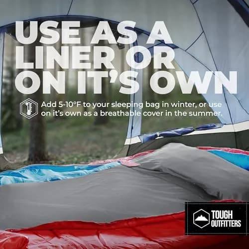 Tough Outdoors Double Sleeping Bag Liner 203cm (85") x 188cm (74") with Zipper | Ultralight Polyester Travel Sheet for Camping & Hotels thumbnail 3