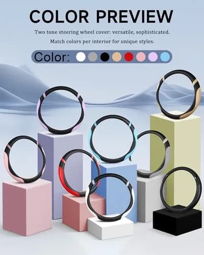 Cxtiy Universal Leather Steering Wheel Cover 38cm (15 Inch) Rose | Breathable, Anti-Slip Grip for Cars thumbnail 4