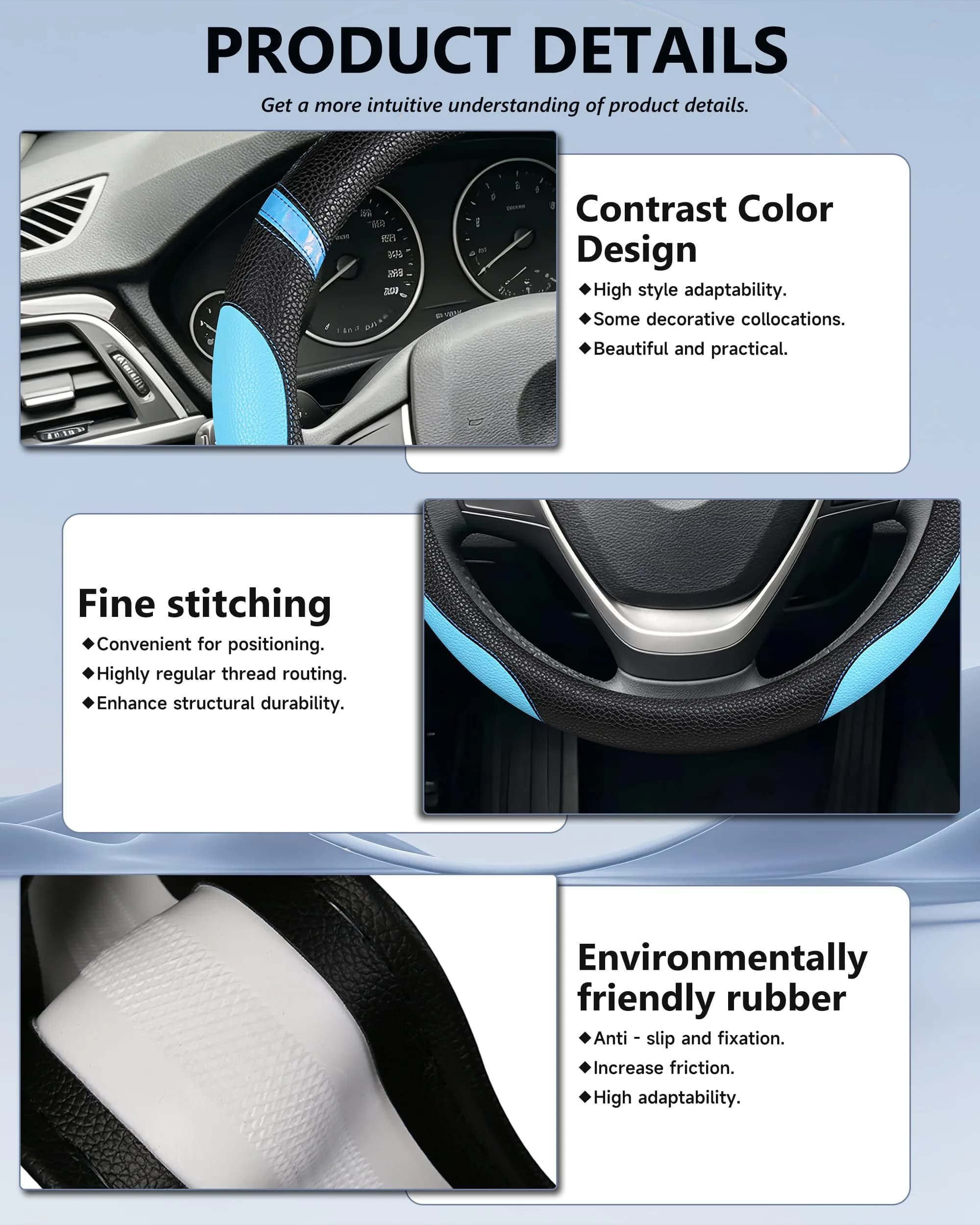 Cxtiy Universal Leather Steering Wheel Cover 38cm (15 Inch) Rose | Breathable, Anti-Slip Grip for Cars - view 5