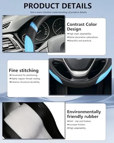 Cxtiy Universal Leather Steering Wheel Cover 38cm (15 Inch) Rose | Breathable, Anti-Slip Grip for Cars thumbnail 5