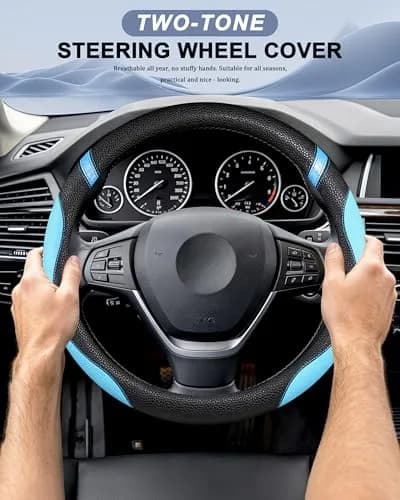Cxtiy Universal Leather Steering Wheel Cover 38cm (15 Inch) Rose | Breathable, Anti-Slip Grip for Cars thumbnail 2