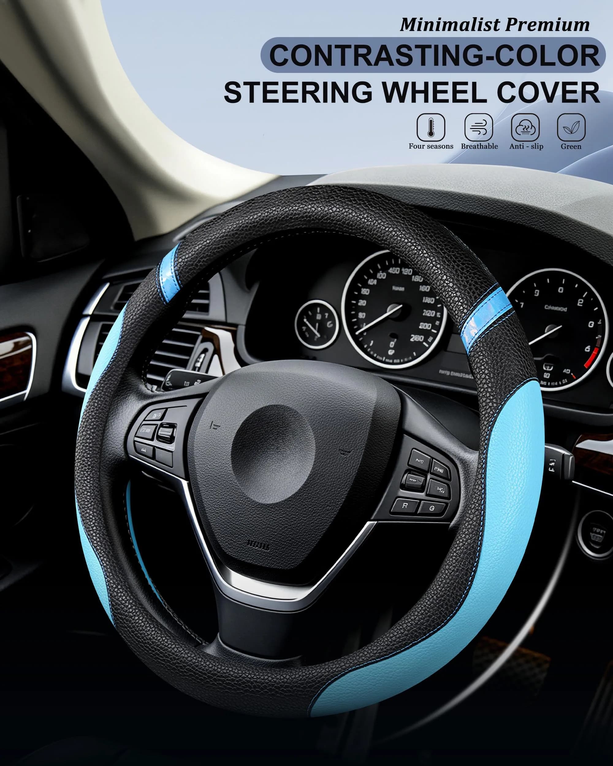 Cxtiy Universal Leather Steering Wheel Cover 38cm (15 Inch) Rose | Breathable, Anti-Slip Grip for Cars - view 3