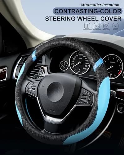 Cxtiy Universal Leather Steering Wheel Cover 38cm (15 Inch) Rose | Breathable, Anti-Slip Grip for Cars thumbnail 3