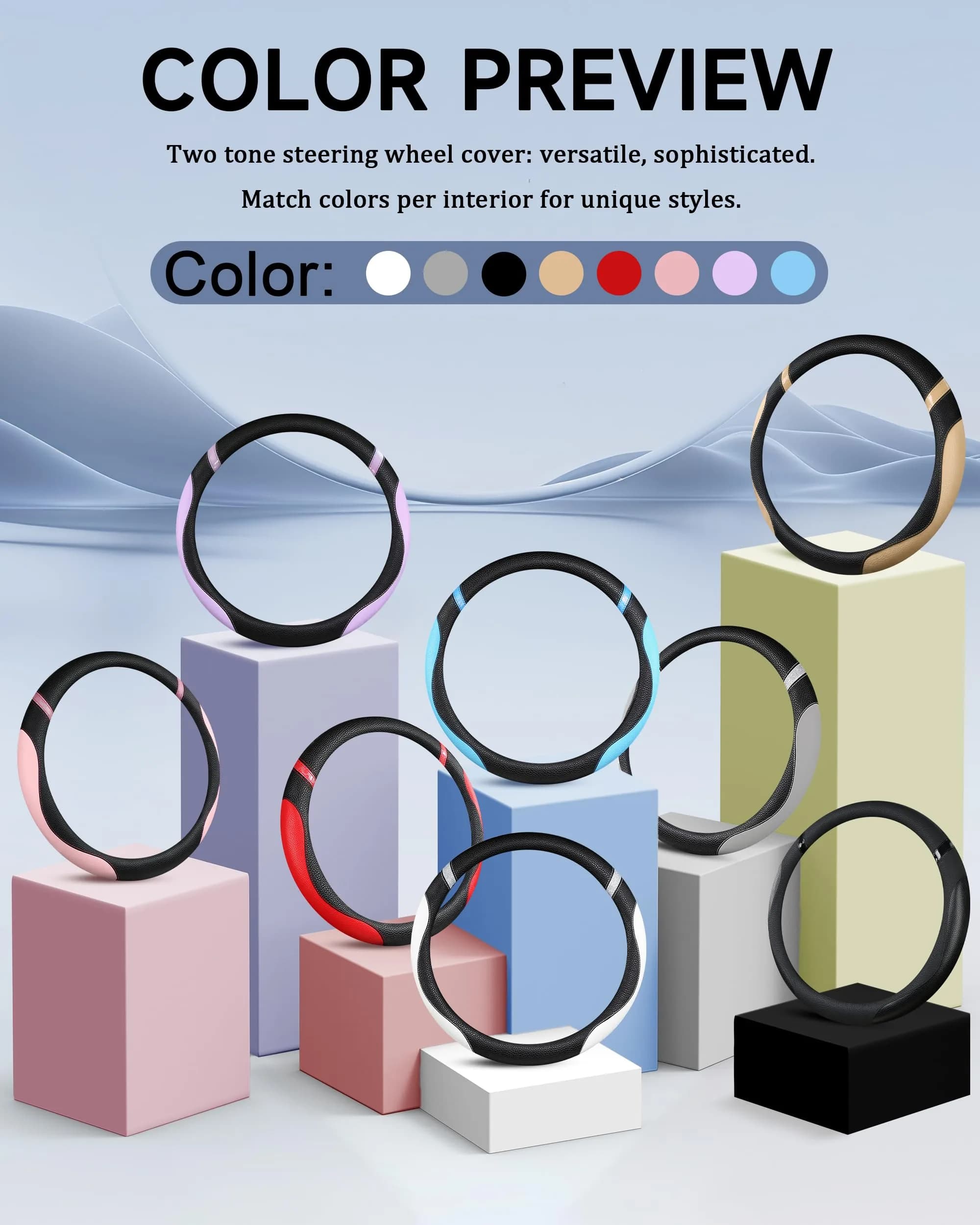 Cxtiy Universal Leather Steering Wheel Cover 38cm (15 Inch) Rose | Breathable, Anti-Slip Grip for Cars - view 4