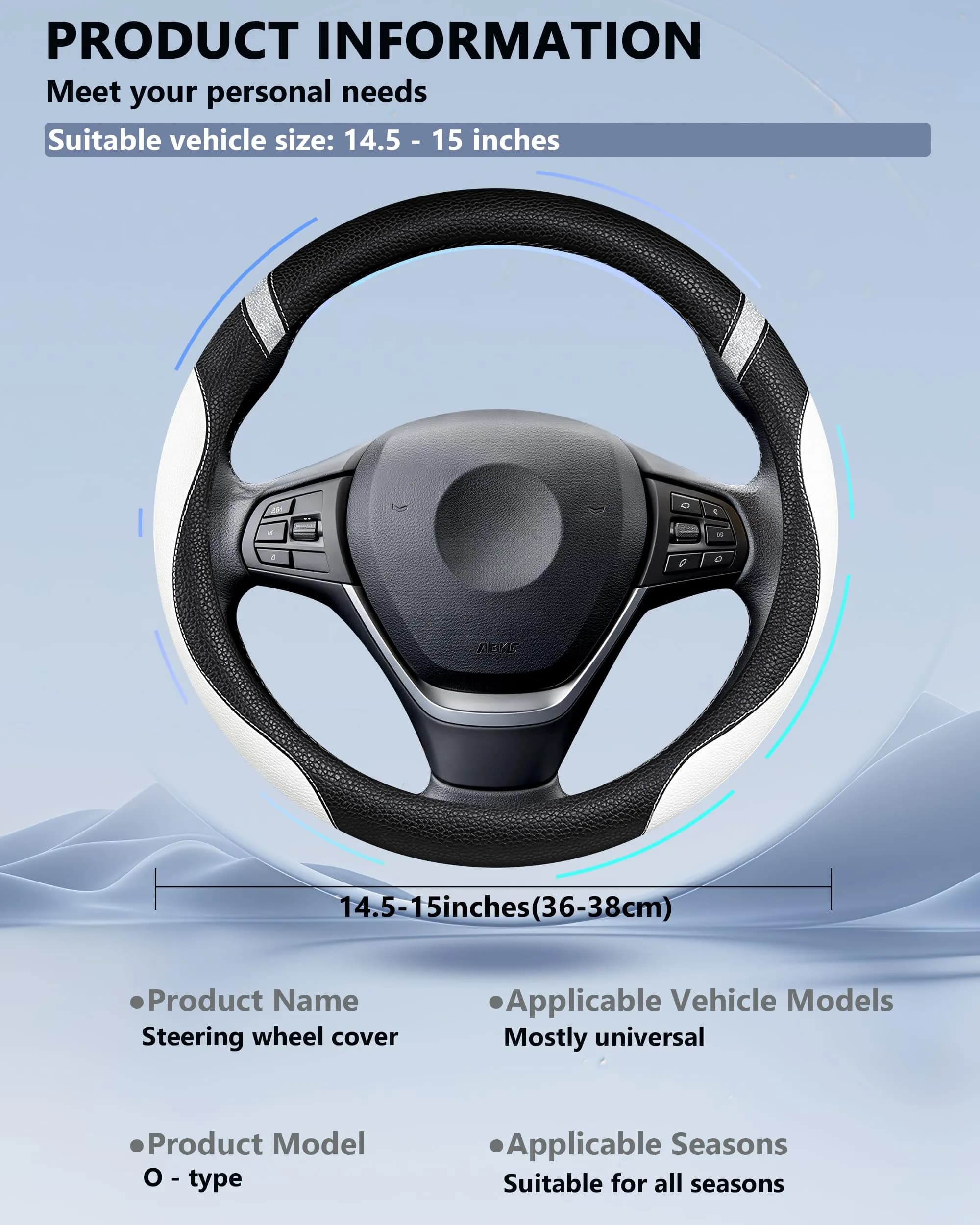 Cxtiy White Leather Steering Wheel Cover for Cars 38cm (15 Inch) | Universal Fit for Women - view 6