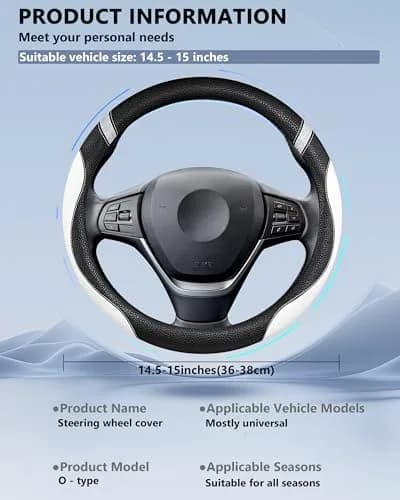 Cxtiy White Leather Steering Wheel Cover for Cars 38cm (15 Inch) | Universal Fit for Women thumbnail 6