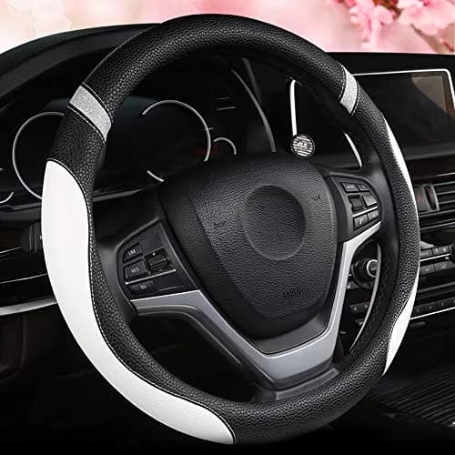 Cxtiy White Leather Steering Wheel Cover for Cars 38cm (15 Inch) | Universal Fit for Women thumbnail 1