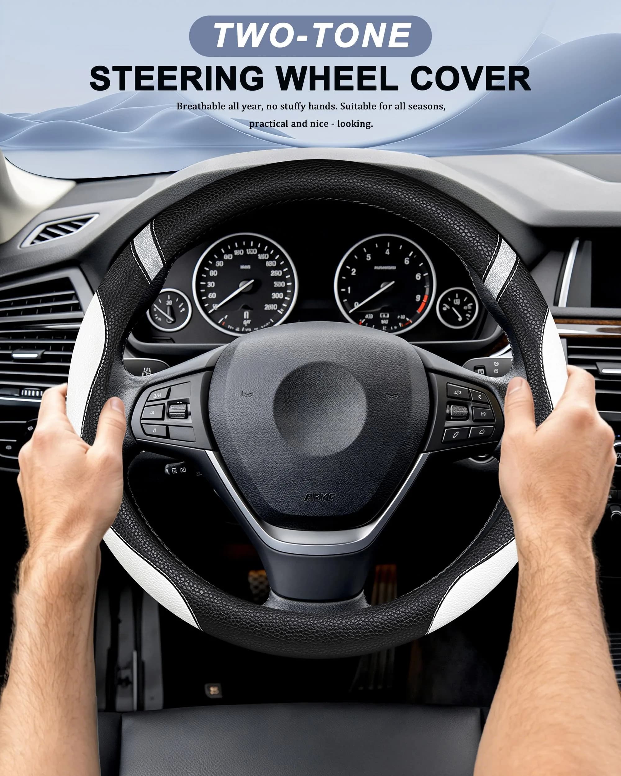 Cxtiy White Leather Steering Wheel Cover for Cars 38cm (15 Inch) | Universal Fit for Women - view 2