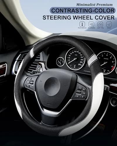 Cxtiy White Leather Steering Wheel Cover for Cars 38cm (15 Inch) | Universal Fit for Women thumbnail 3
