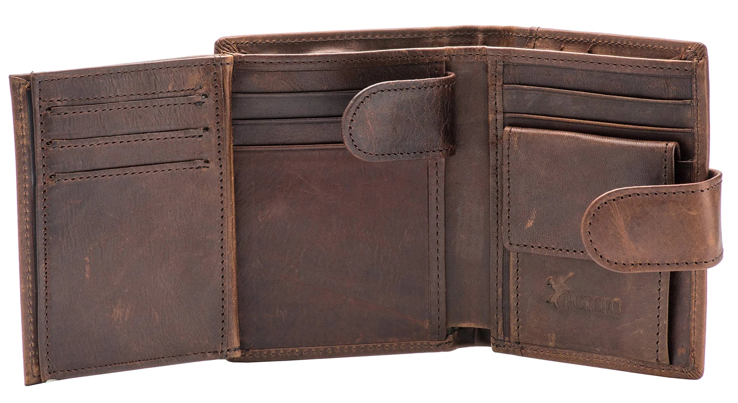 POKOFO Coffee Regular Size Genuine Leather Trifold Wallet for Men with RFID Blocking & Snap Closure - main product image
