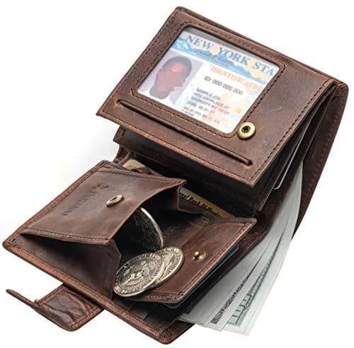 POKOFO RFID Genuine Leather Trifold Wallet with Snap Closure & 10 Card Slots | 11.7 cm (4.6") x 8.9 cm (3.5") x 1.5 cm (0.6") thumbnail 4