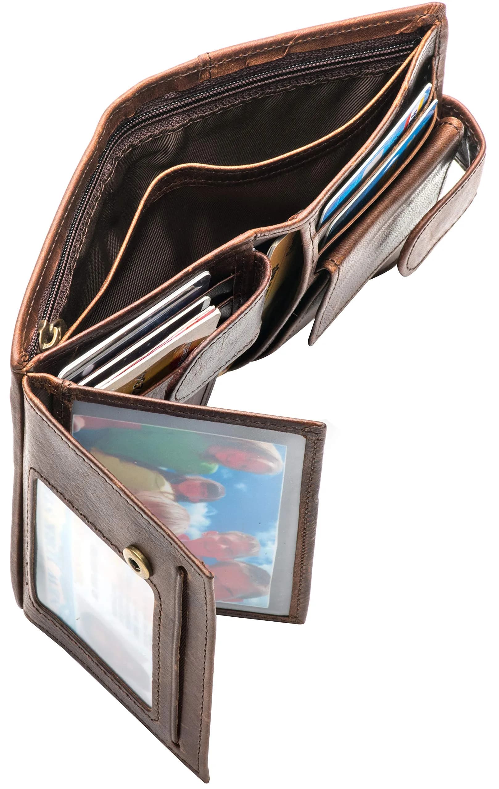 POKOFO RFID Genuine Leather Trifold Wallet with Snap Closure & 10 Card Slots | 11.7 cm (4.6") x 8.9 cm (3.5") x 1.5 cm (0.6") - view 5