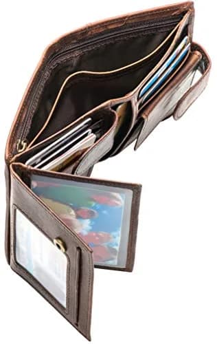 POKOFO RFID Genuine Leather Trifold Wallet with Snap Closure & 10 Card Slots | 11.7 cm (4.6") x 8.9 cm (3.5") x 1.5 cm (0.6") thumbnail 5