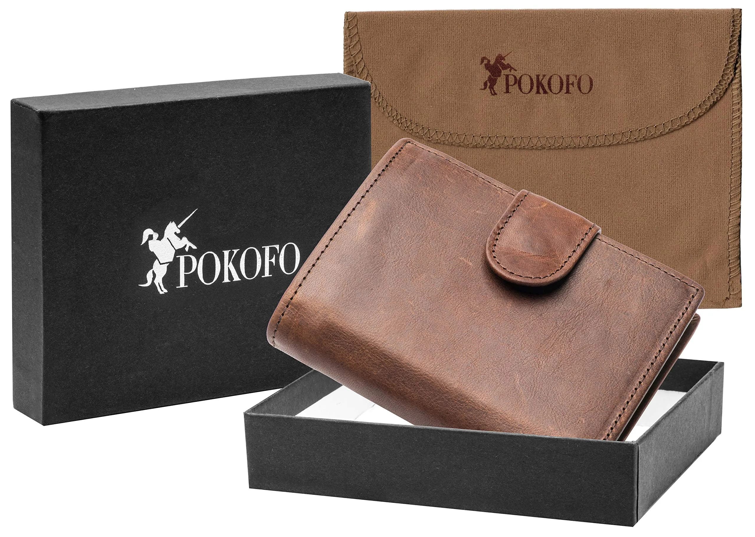POKOFO RFID Genuine Leather Trifold Wallet with Snap Closure & 10 Card Slots | 11.7 cm (4.6") x 8.9 cm (3.5") x 1.5 cm (0.6") - view 6