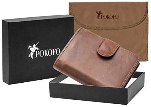 POKOFO RFID Genuine Leather Trifold Wallet with Snap Closure & 10 Card Slots | 11.7 cm (4.6") x 8.9 cm (3.5") x 1.5 cm (0.6") thumbnail 6