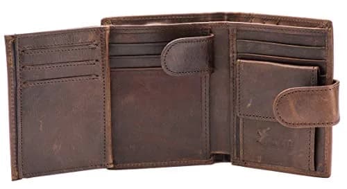 POKOFO RFID Genuine Leather Trifold Wallet with Snap Closure & 10 Card Slots | 11.7 cm (4.6") x 8.9 cm (3.5") x 1.5 cm (0.6") thumbnail 1