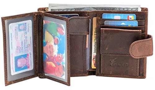 POKOFO RFID Genuine Leather Trifold Wallet with Snap Closure & 10 Card Slots | 11.7 cm (4.6") x 8.9 cm (3.5") x 1.5 cm (0.6") thumbnail 3