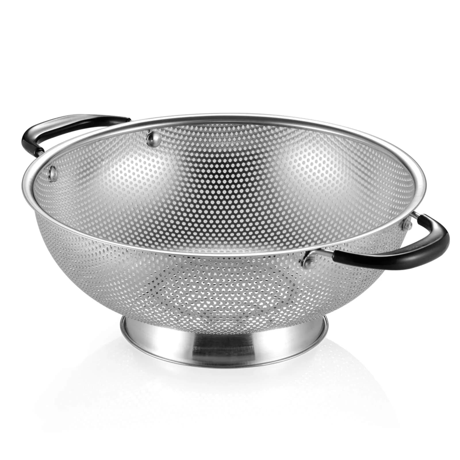 Tiawudi 5-Quart Stainless Steel Colander with Heat Resistant Handles | Easy Grip Micro-Perforated Strainer — Silver